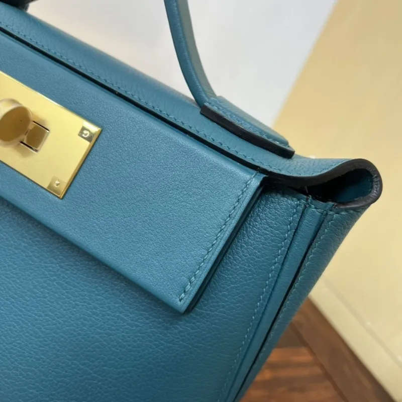 Hermes Kelly 2424 Mini Teal Leather Handbag - Image 6