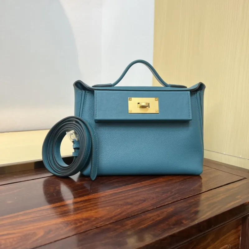 Hermes Kelly 2424 Mini Teal Leather Handbag - Image 9