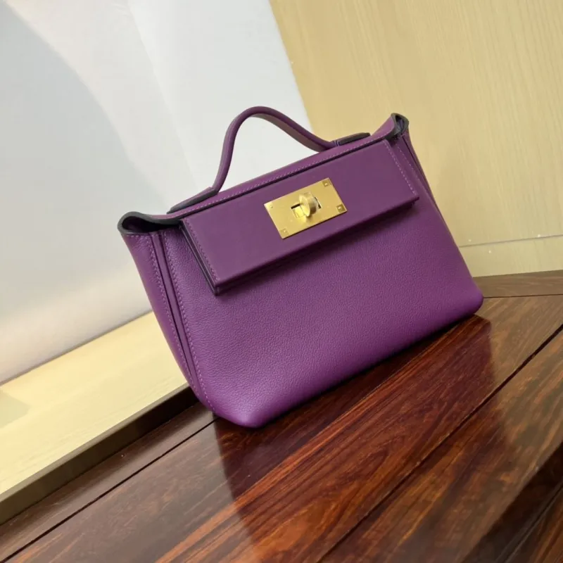 Hermes Kelly 2424 Mini Purple Leather Handbag - Image 3