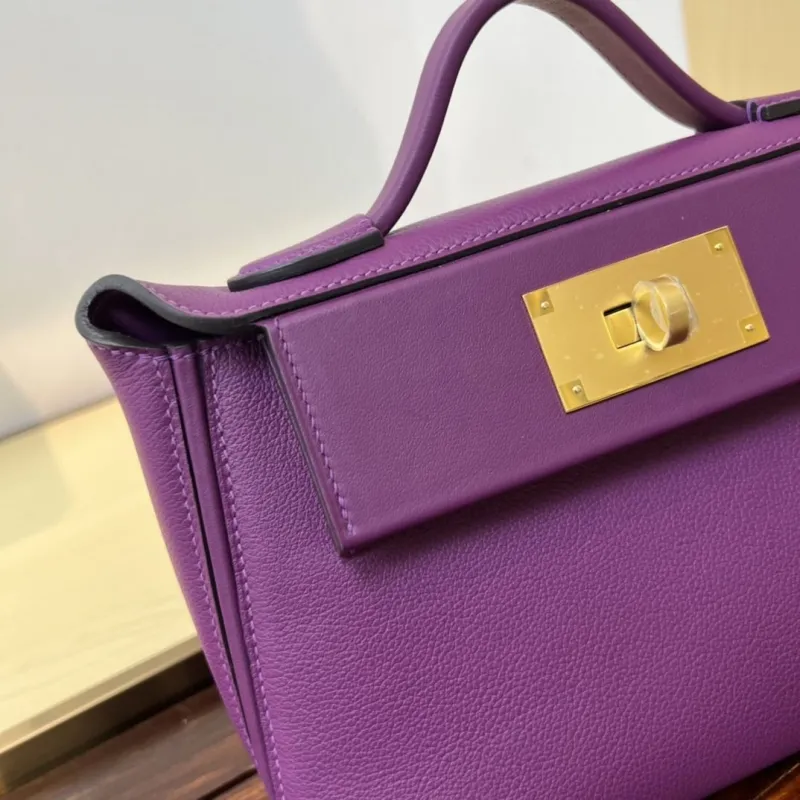 Hermes Kelly 2424 Mini Purple Leather Handbag - Image 4