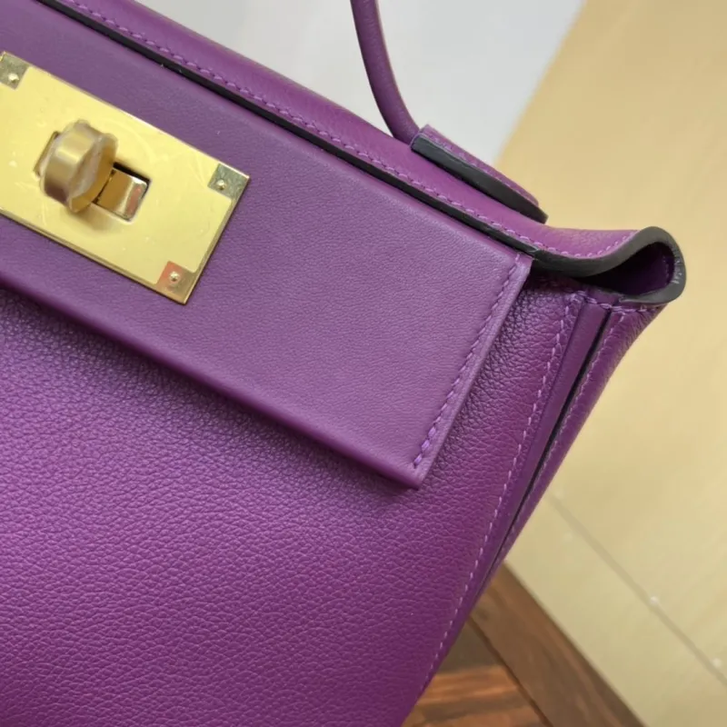 Hermes Kelly 2424 Mini Purple Leather Handbag - Image 5