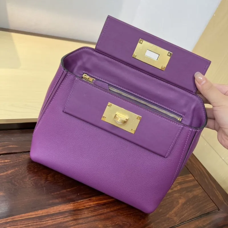 Hermes Kelly 2424 Mini Purple Leather Handbag - Image 7