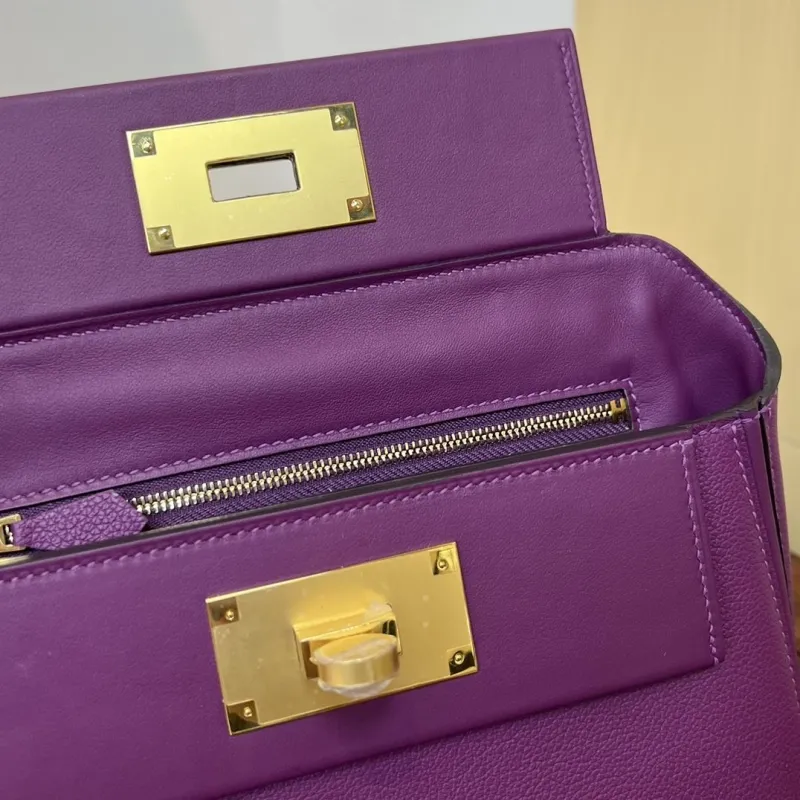 Hermes Kelly 2424 Mini Purple Leather Handbag - Image 8