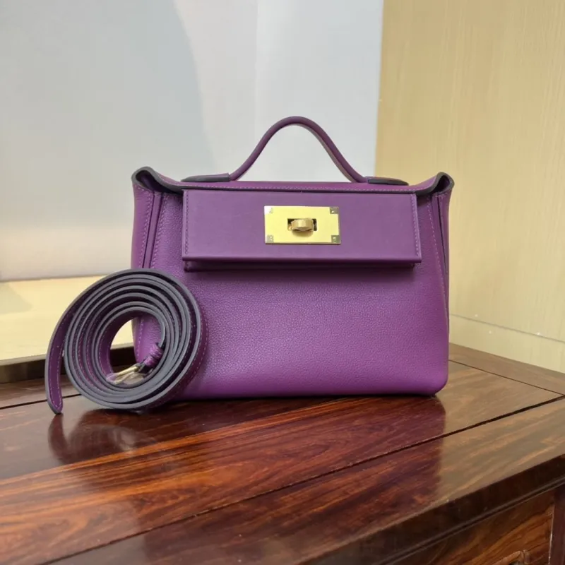 Hermes Kelly 2424 Mini Purple Leather Handbag - Image 9