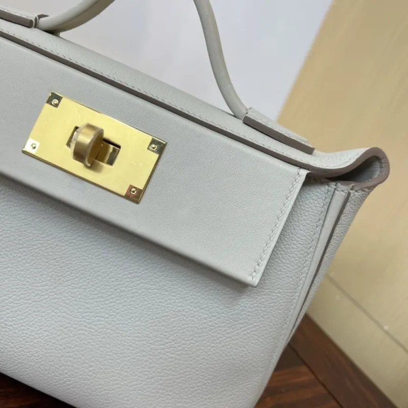 Hermes Kelly 2424 Mini Light Gray Leather Handbag - Image 5