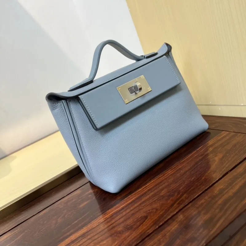Hermes Kelly 2424 Mini Light Blue Leather Handbag - Image 3