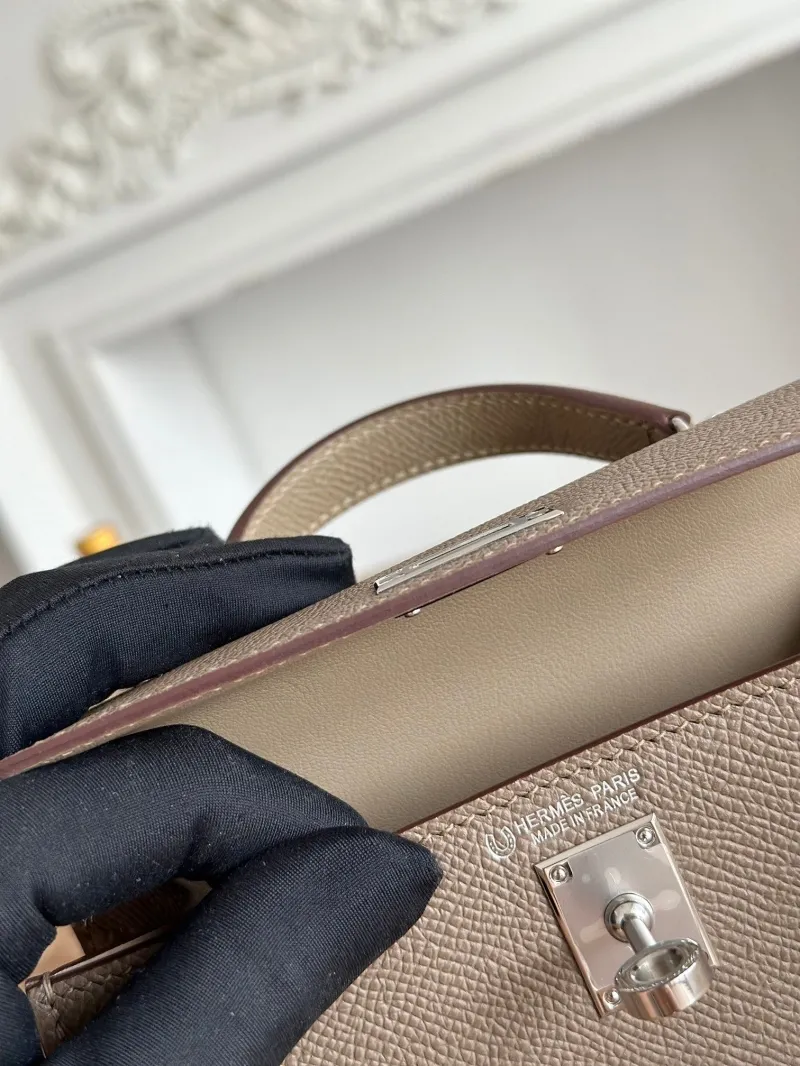Hermes Taupe Mini Kelly Crossbody Handbag - Image 8