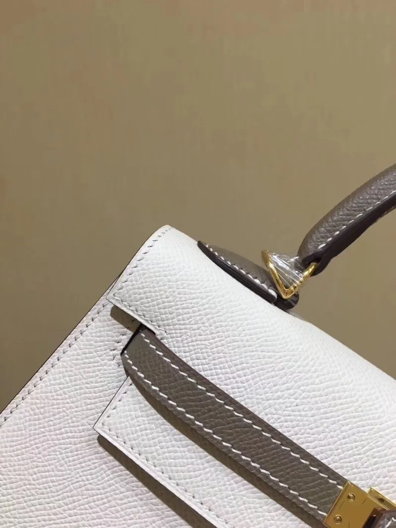 Hermes White Gray Leather Kelly Handbag - Image 3