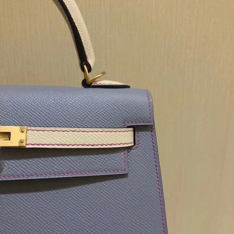 Hermes Light Blue Leather Kelly Handbag - Image 4