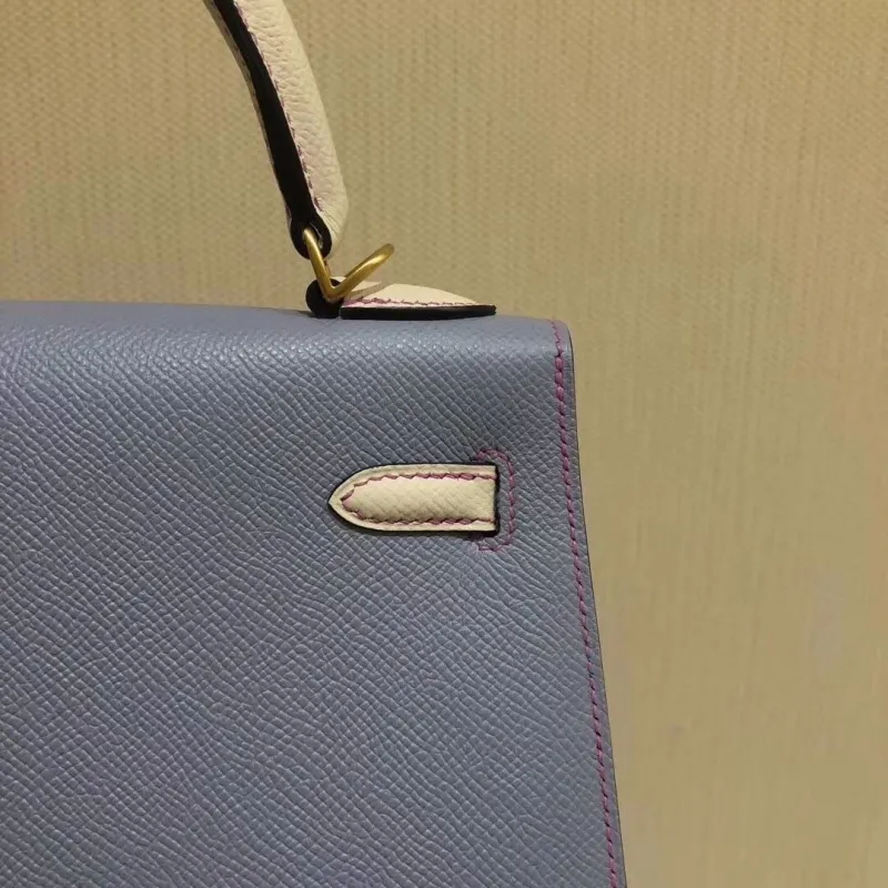 Hermes Light Blue Leather Kelly Handbag - Image 5
