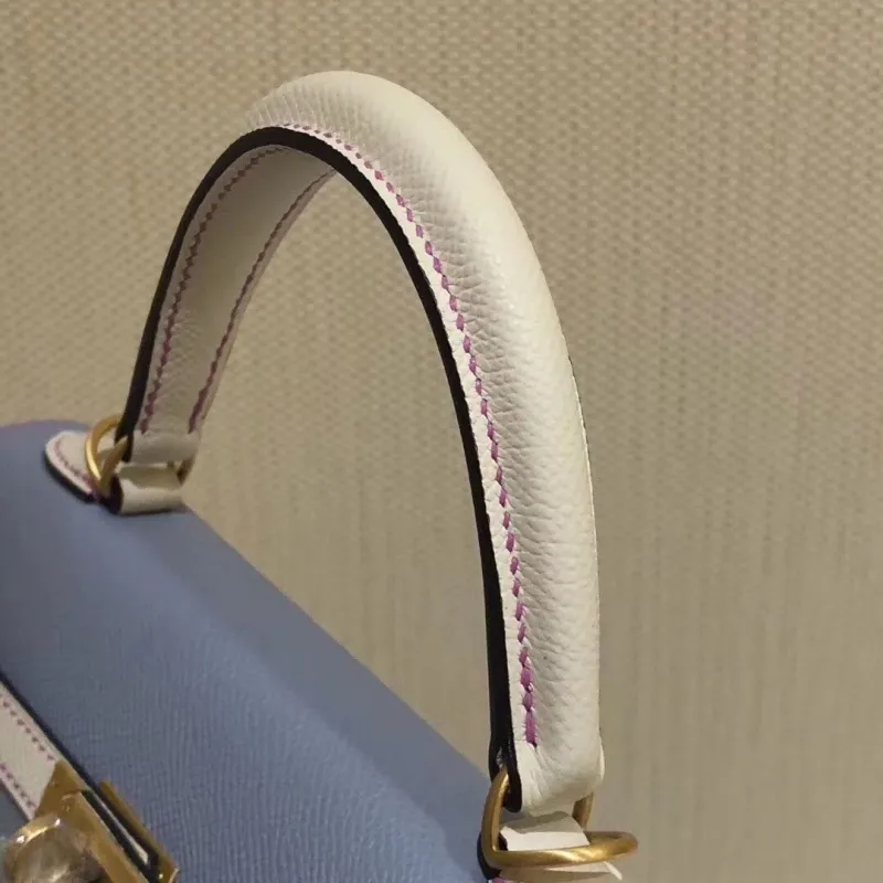 Hermes Light Blue Leather Kelly Handbag - Image 6