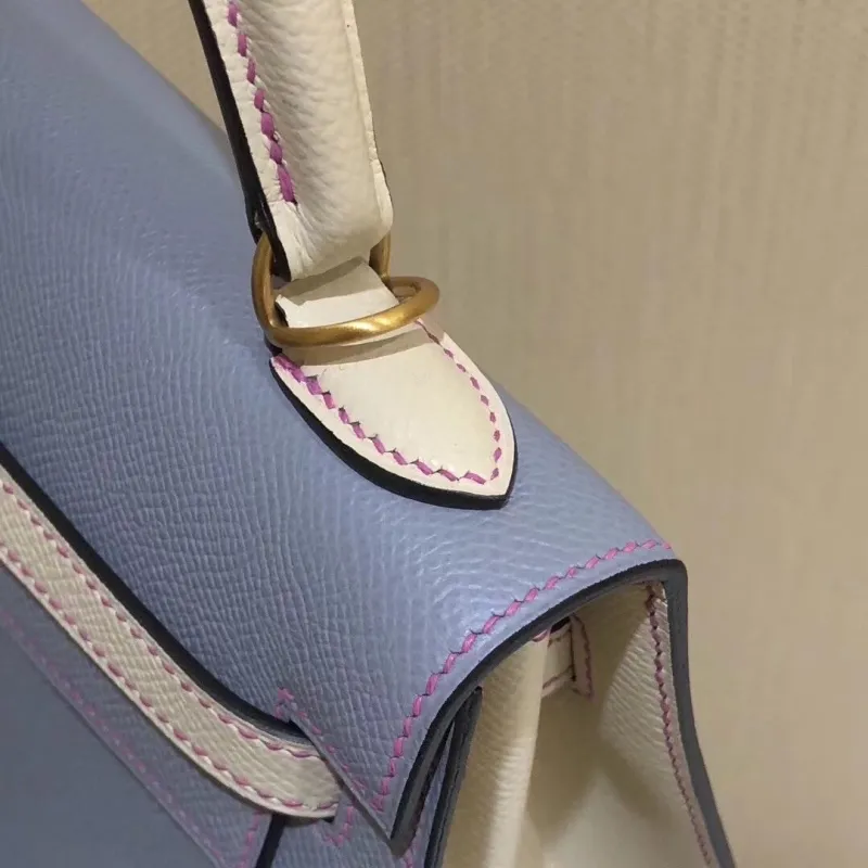 Hermes Light Blue Leather Kelly Handbag - Image 7