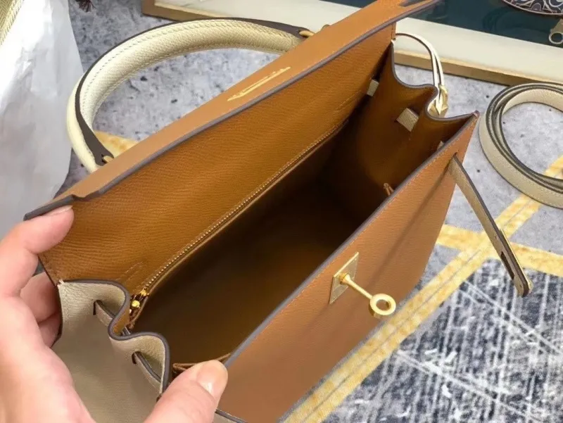Hermes Kelly 18 Brown White Leather Handbag - Image 7