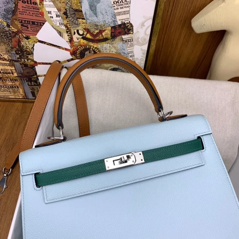 Hermes Kelly 24 Light Blue Leather Handbag - Image 6