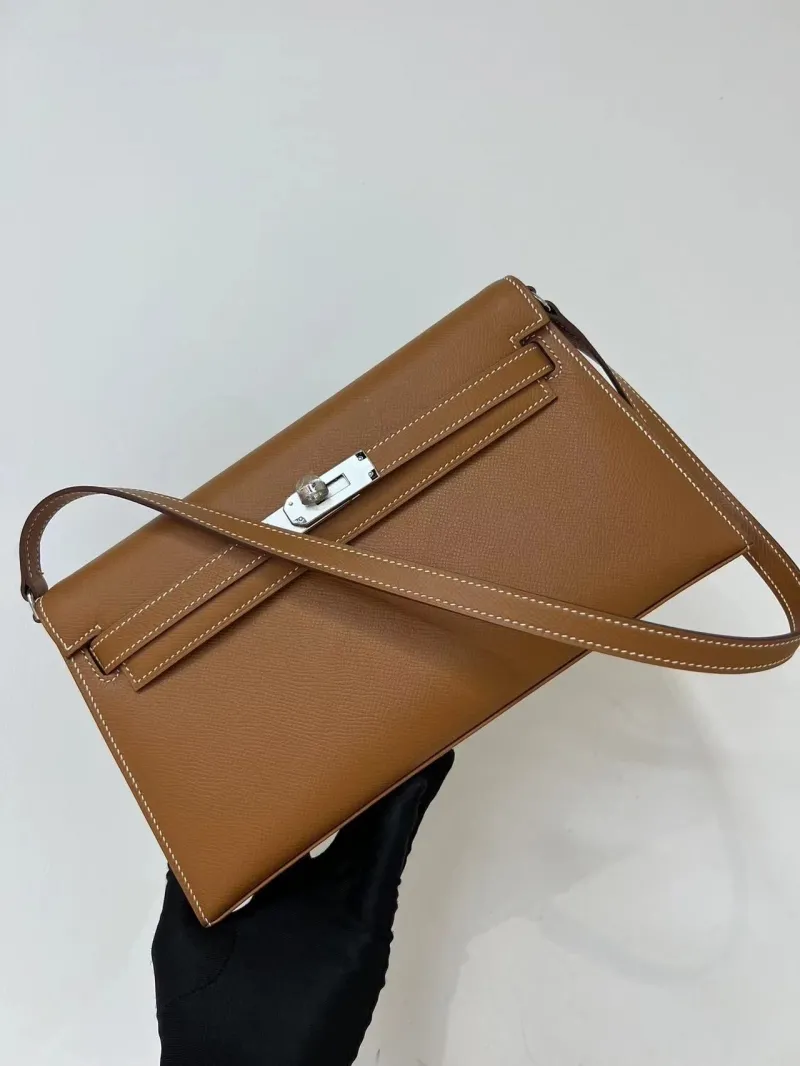 Hermes Brown Kelly Leather Shoulder Bag