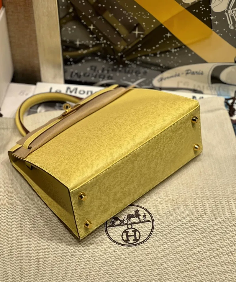 Hermes Pale Yellow Kelly Leather Handbag 62 - Image 9