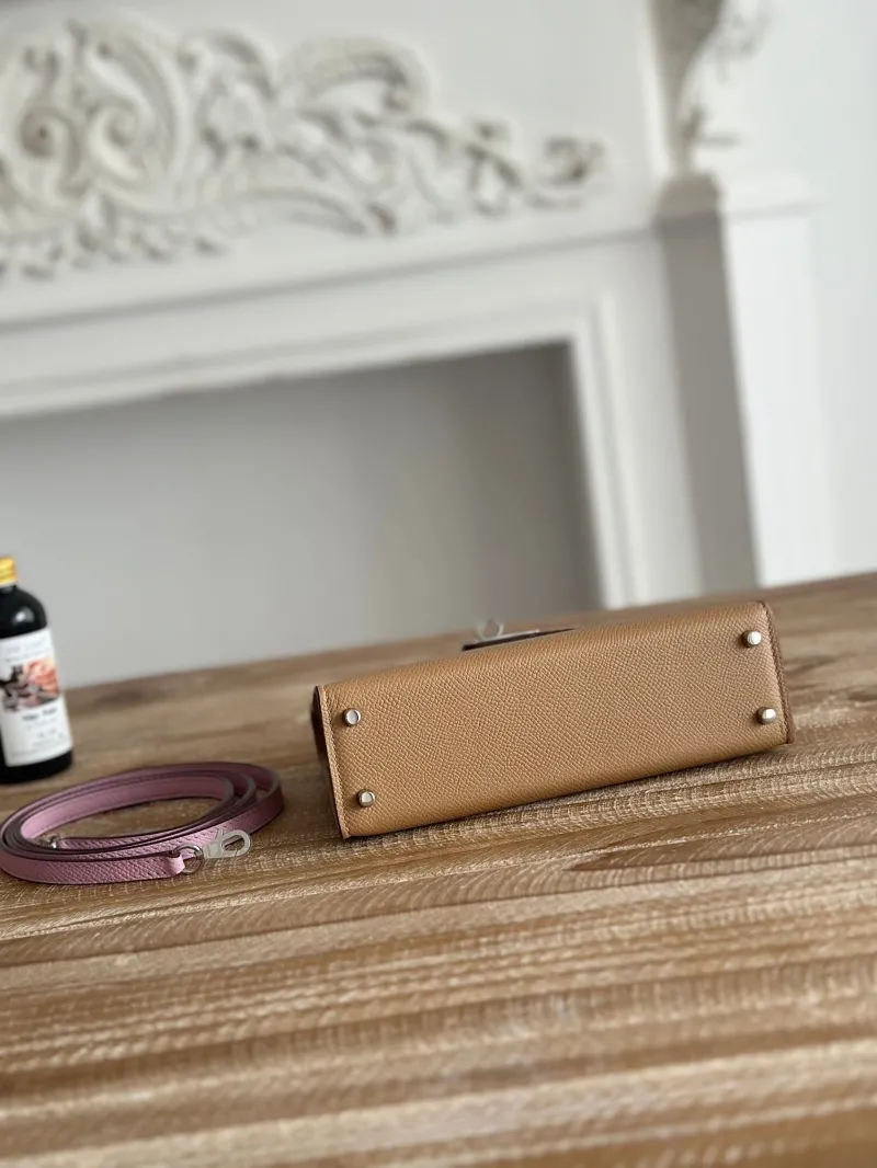 Hermes Kelly Mini Crossbody Bag Tan Pink Yellow SKU 73 - Image 4