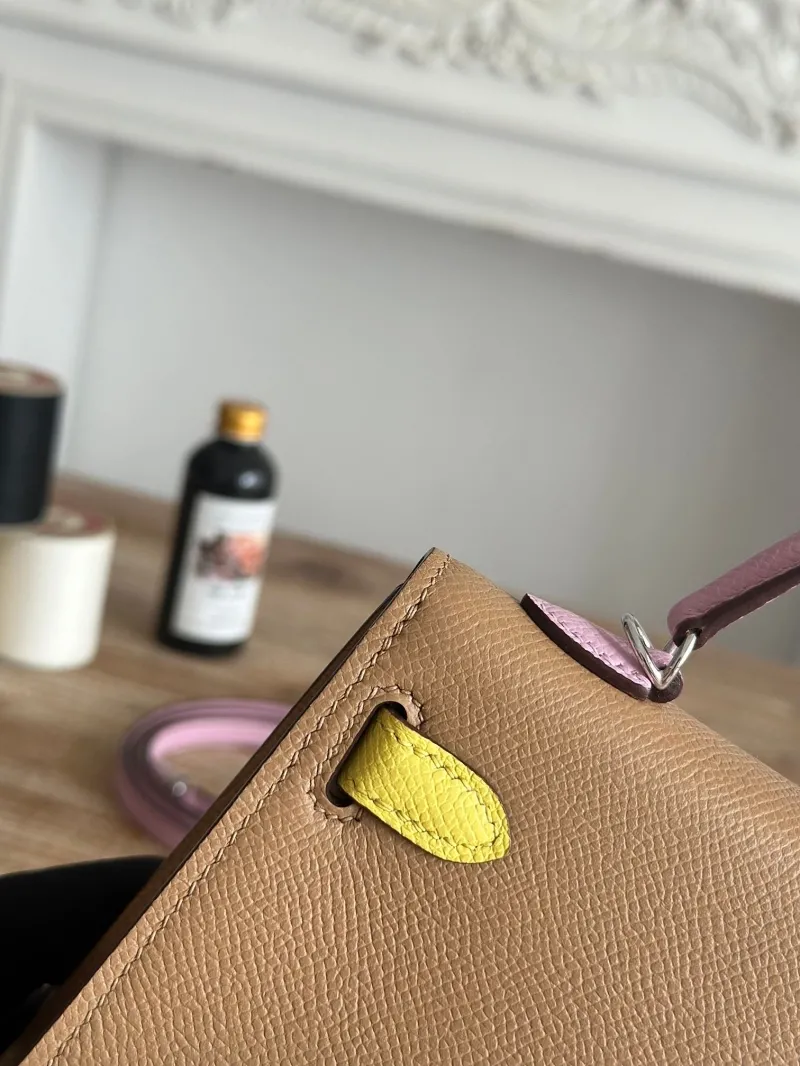 Hermes Kelly Mini Crossbody Bag Tan Pink Yellow SKU 73 - Image 5