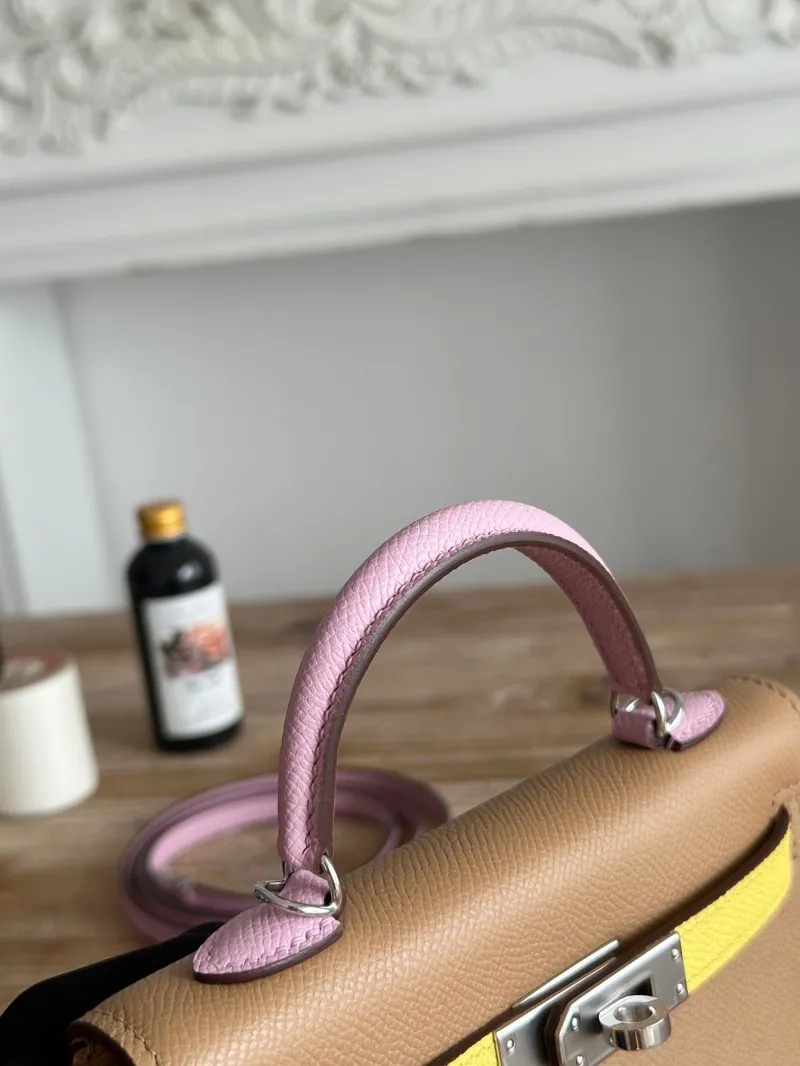 Hermes Kelly Mini Crossbody Bag Tan Pink Yellow SKU 73 - Image 6
