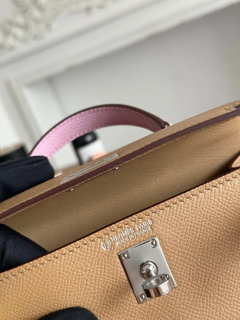 Hermes Kelly Mini Crossbody Bag Tan Pink Yellow SKU 73 - Image 8