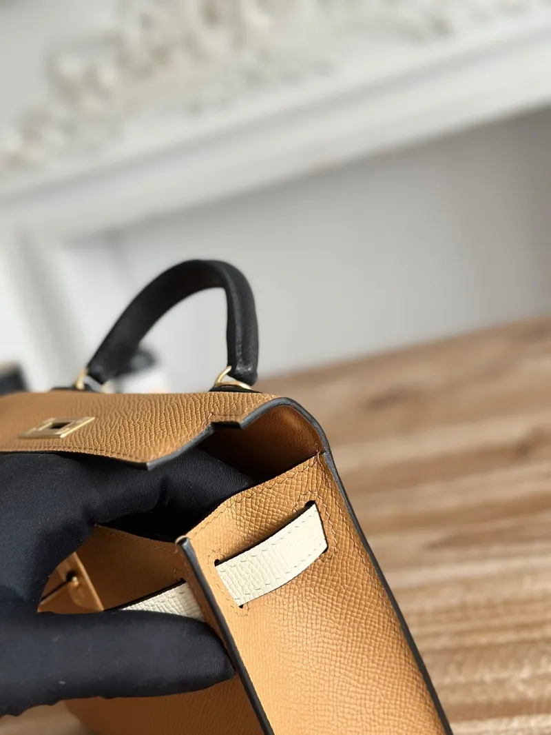Hermes Kelly 80 Brown Leather Handbag with Black Strap - Image 8