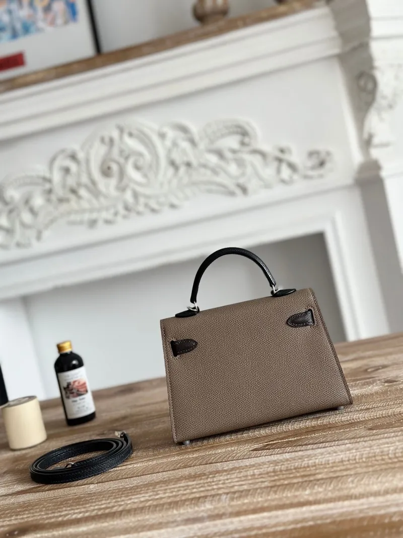 Hermes Kelly Mini Handbag Taupe Black SKU 86 - Image 3
