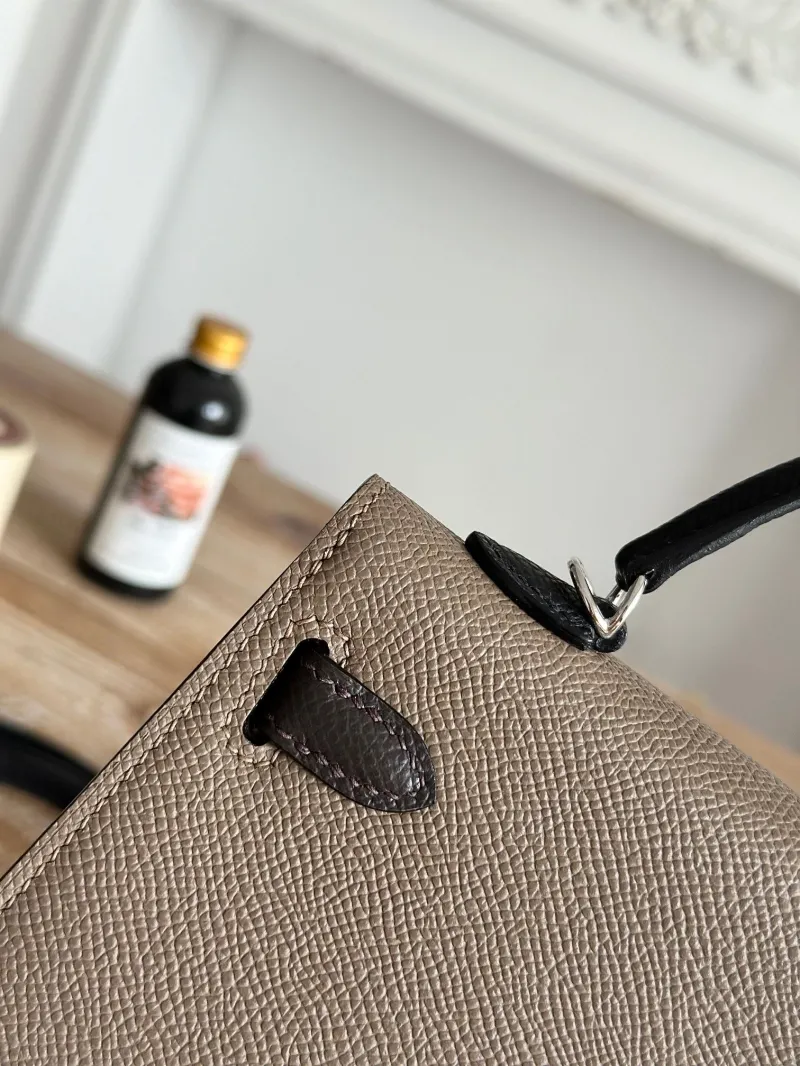 Hermes Kelly Mini Handbag Taupe Black SKU 86 - Image 4