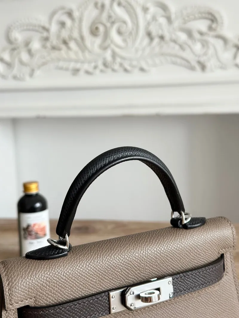 Hermes Kelly Mini Handbag Taupe Black SKU 86 - Image 6