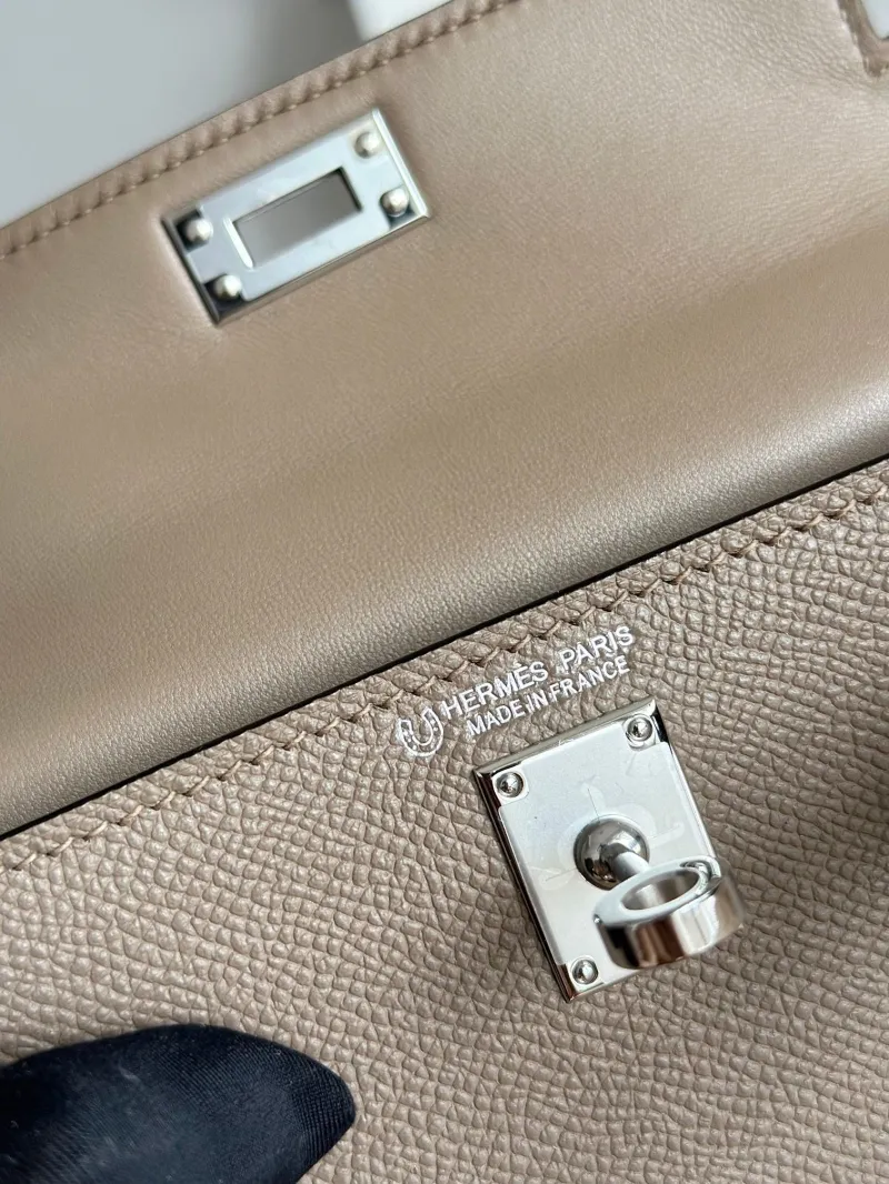 Hermes Kelly Mini Handbag Taupe Black SKU 86 - Image 7