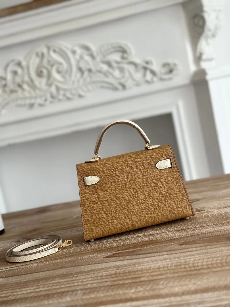 Hermes Mini Kelly Crossbody Bag Brown Cream 91 - Image 3