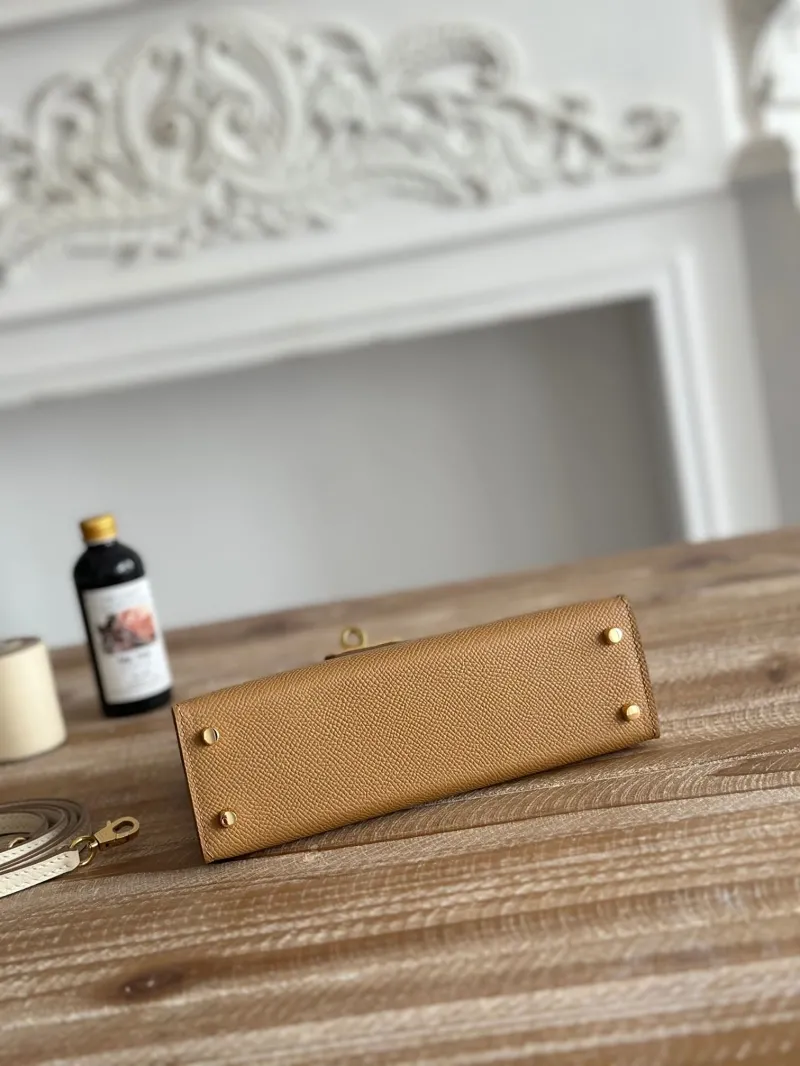 Hermes Mini Kelly Crossbody Bag Brown Cream 91 - Image 4