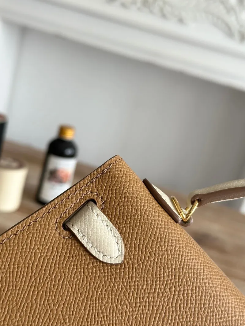 Hermes Mini Kelly Crossbody Bag Brown Cream 91 - Image 5