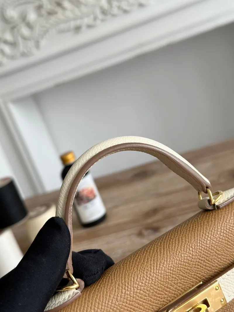 Hermes Mini Kelly Crossbody Bag Brown Cream 91 - Image 6