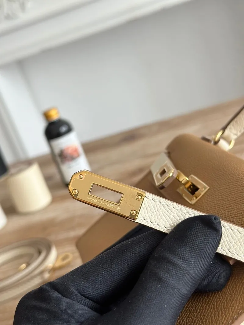 Hermes Mini Kelly Crossbody Bag Brown Cream 91 - Image 7