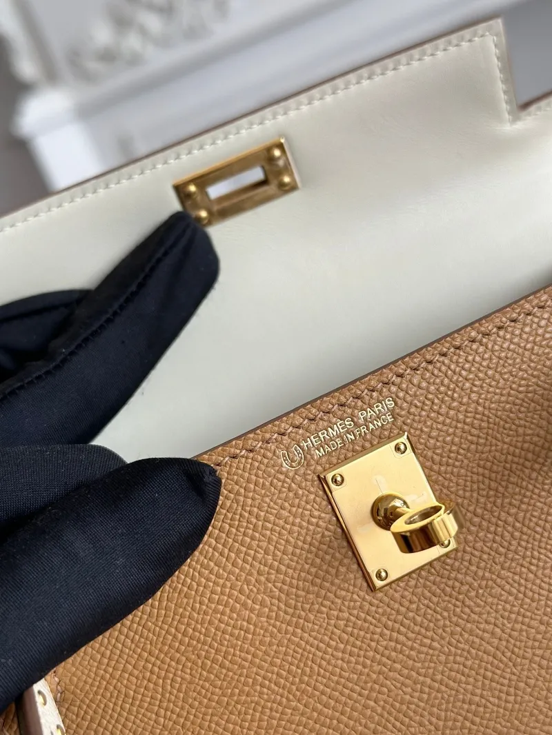 Hermes Mini Kelly Crossbody Bag Brown Cream 91 - Image 8