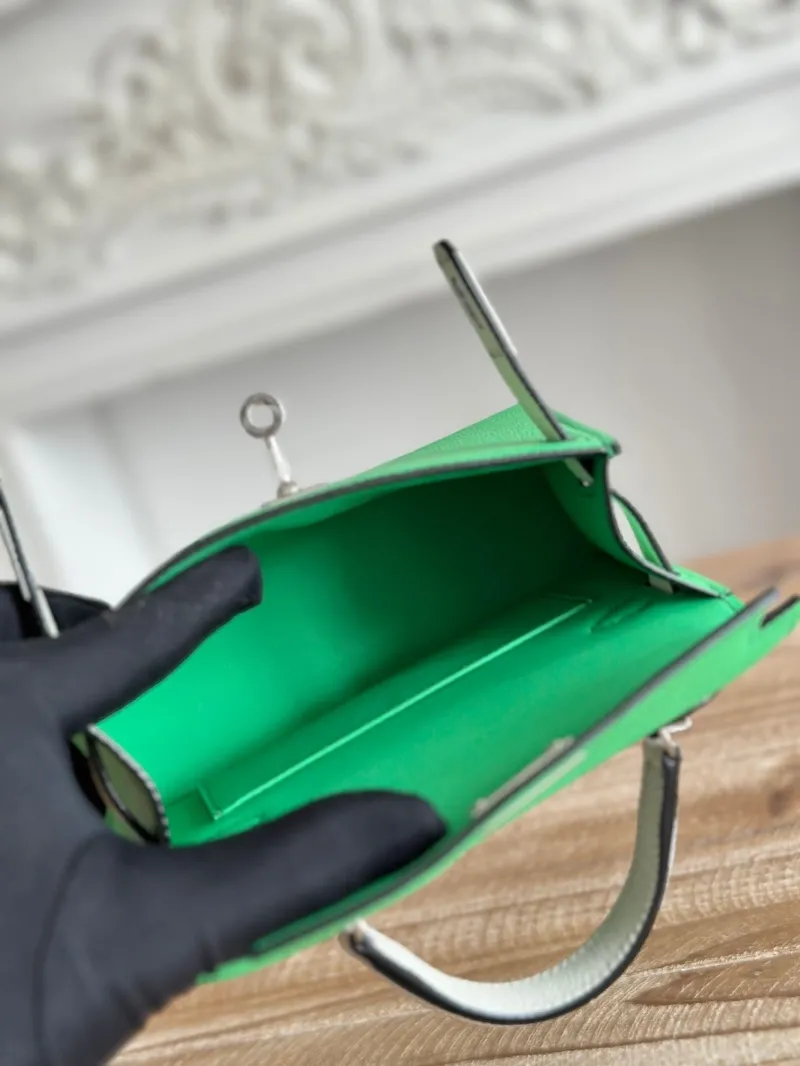 Hermes Green White Kelly Mini Handbag - Image 9