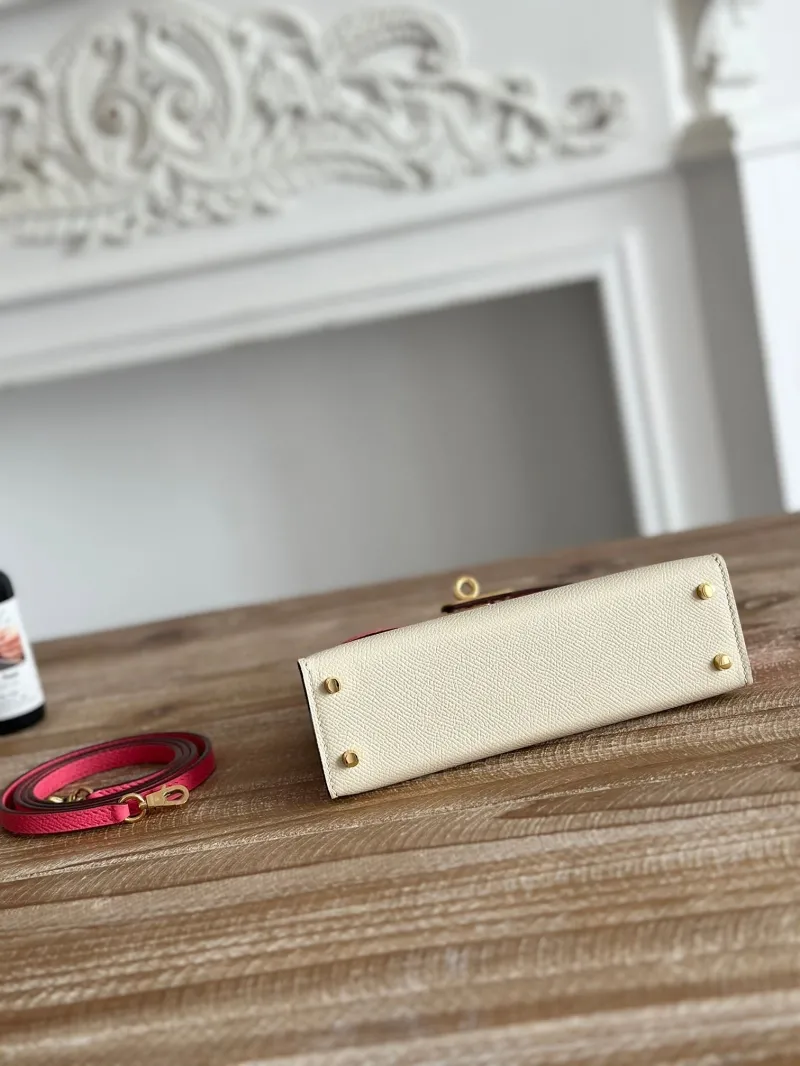Hermes Mini Kelly Cream Pink Leather Handbag - Image 4