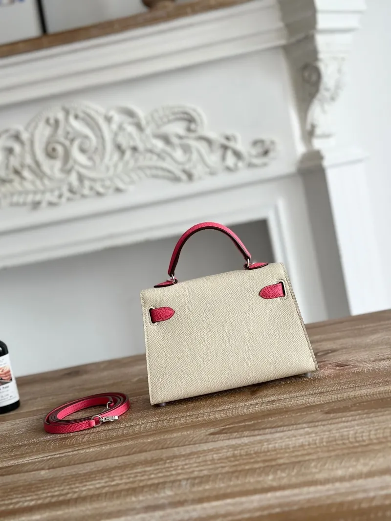 Hermes Mini Kelly Cream Pink Leather Handbag 99 - Image 3
