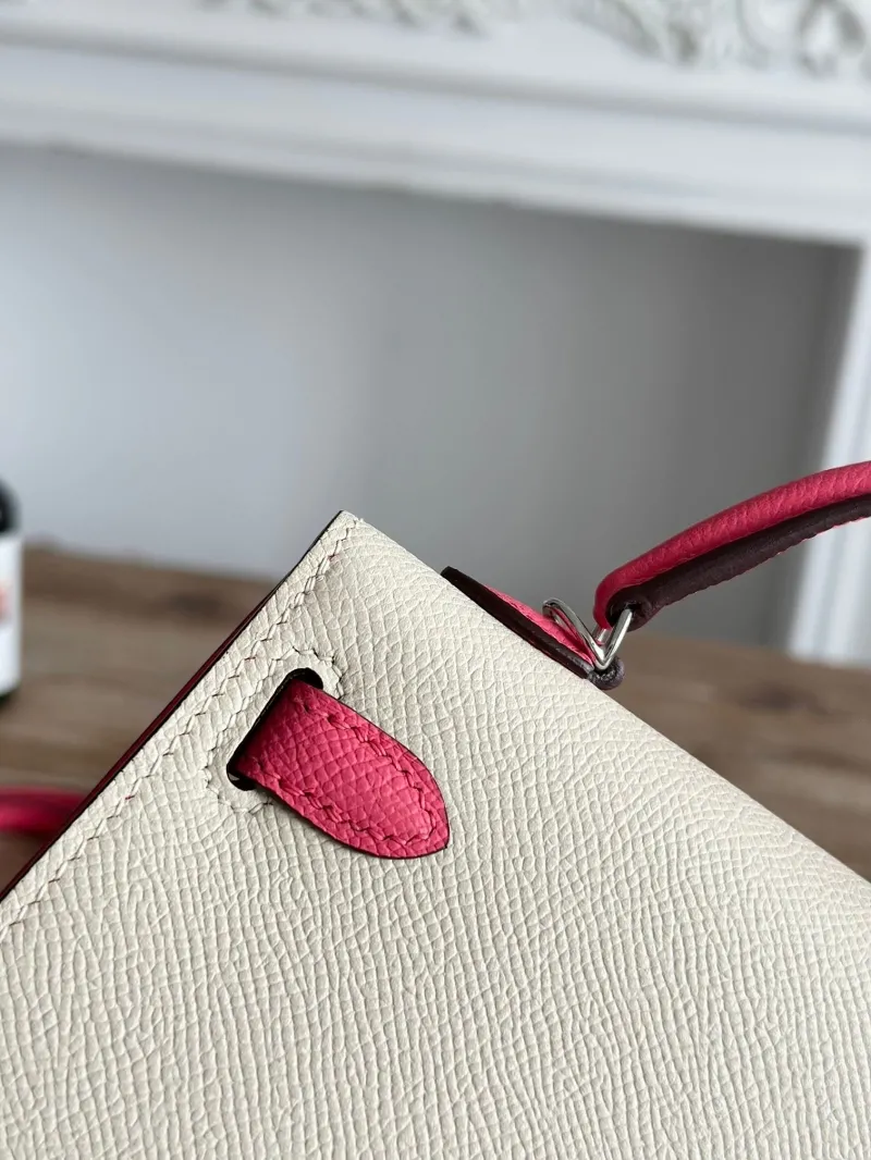 Hermes Mini Kelly Cream Pink Leather Handbag 99 - Image 5