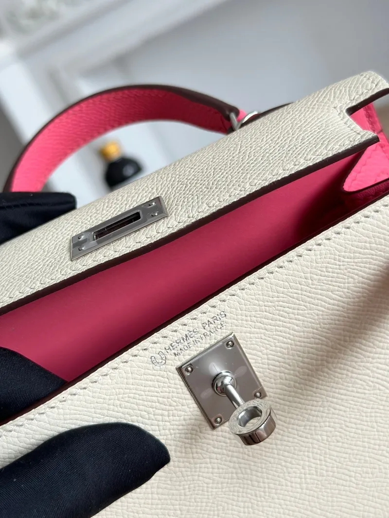 Hermes Mini Kelly Cream Pink Leather Handbag 99 - Image 8