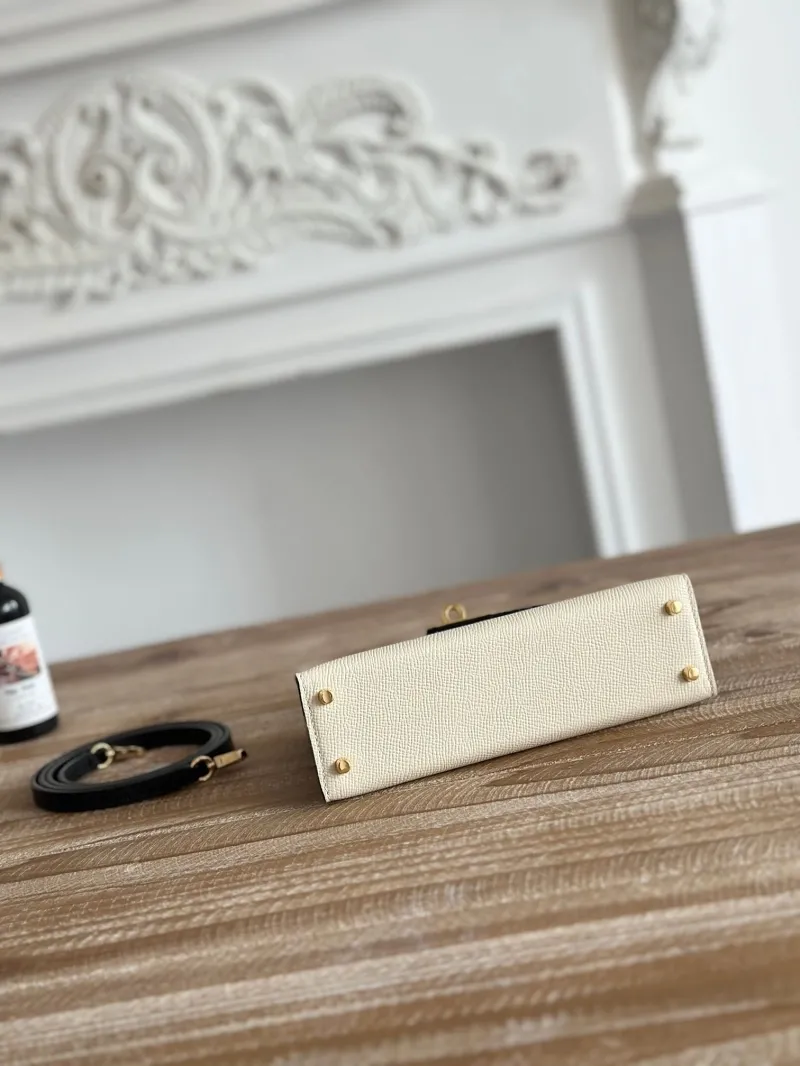 Hermes Mini Kelly Cream Black Leather Handbag - Image 4