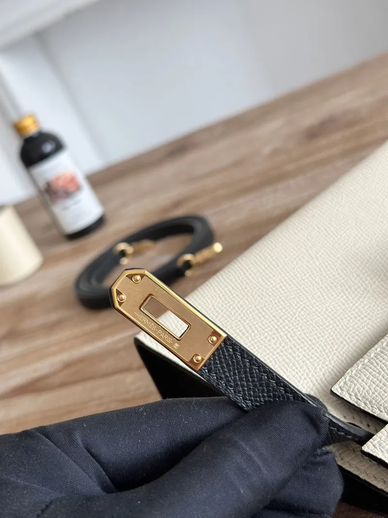 Hermes Mini Kelly Cream Black Leather Handbag - Image 7