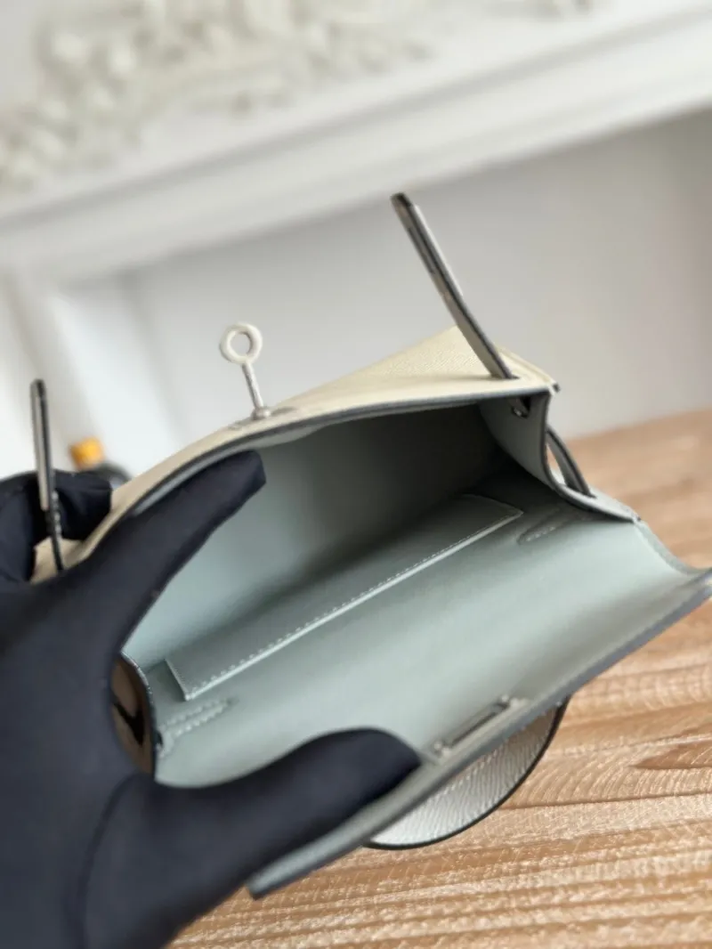 Hermes Mini Kelly Cream Gray Crossbody Bag - Image 9