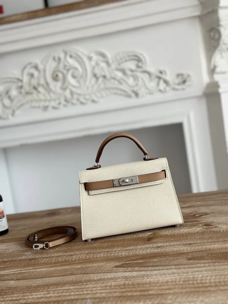 Hermes Mini Kelly Crossbody Bag Cream Tan SKU 121