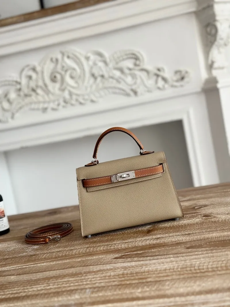 Hermes Mini Kelly Crossbody Bag Taupe Brown 123