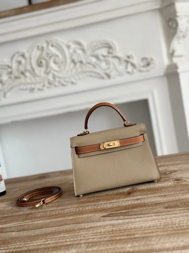 Hermes Mini Kelly Crossbody Bag Taupe Brown