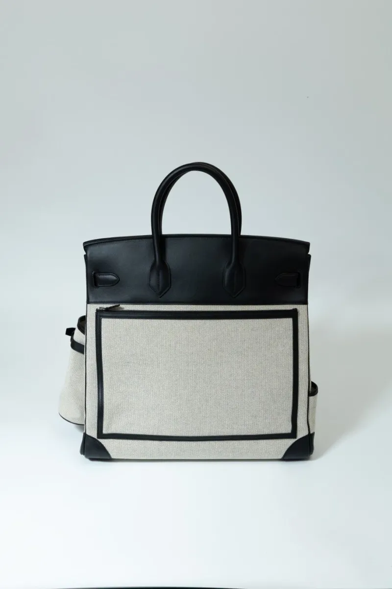 Alternative view of Hermes Kelly 126 Beige Black Canvas Leather Tote Bag