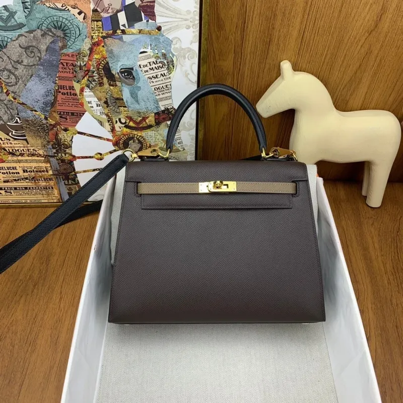 Hermes Kelly Dark Brown Leather Handbag