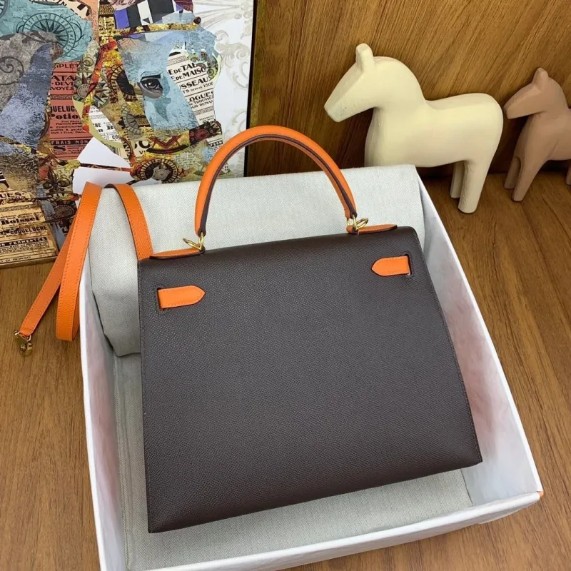 Alternative view of Hermes Dark Brown Orange Leather Kelly Handbag