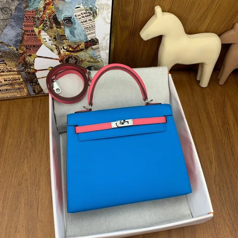 Hermes Kelly Blue Pink Handbag 132 - Image 3